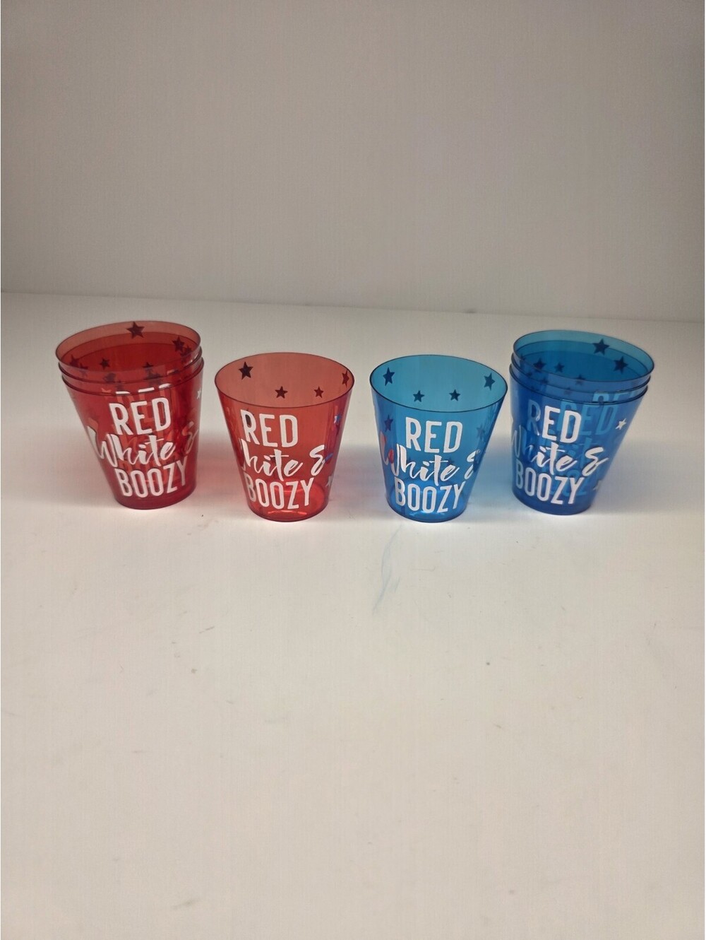 8 Funny Patriotic Plastic Shot Glass Red White and Boozy 4th of July Party Gift